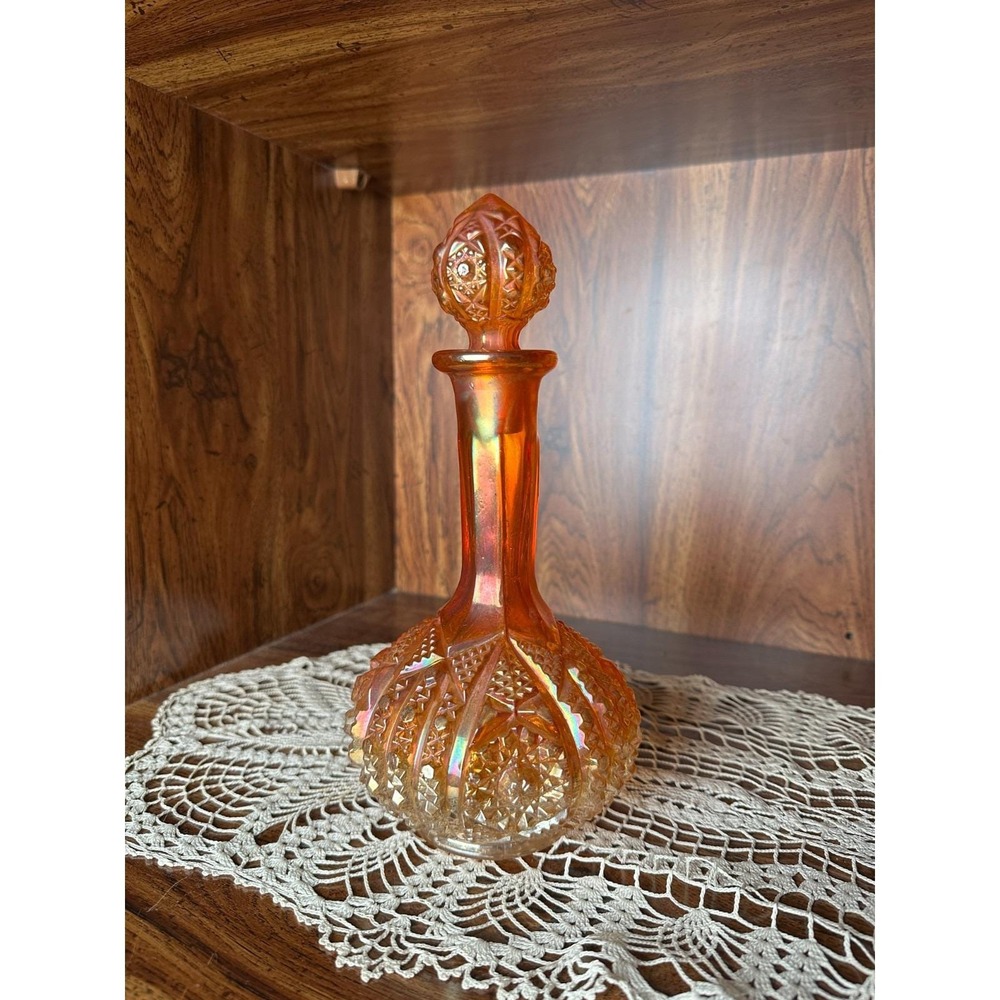 Vintage Imperial Glass Decanter w Stopper | Marigold Carnival Glass | Octagon